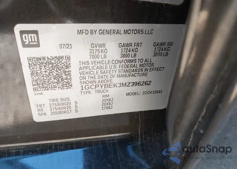 2021 Chevrolet Silverado 1500 4Wd Short Bed Custom z USA, uszkodzony, nr VIN 1GCPYBEK3MZ396262